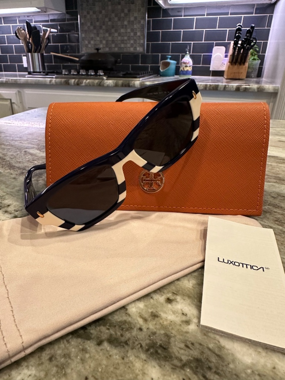 Tory Burch Miller Geometric TY7169U Navy Ivory Sunglasses NWOT